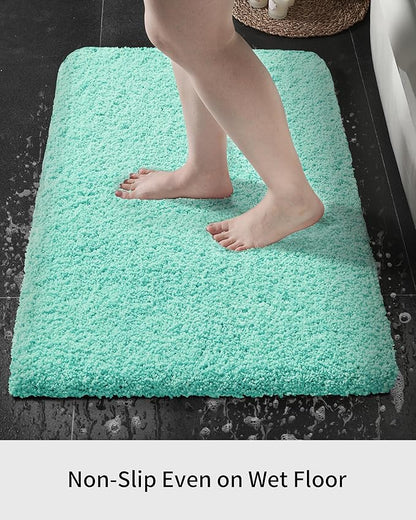 Bathroom Rug 24x36 Non Slip Fluffy Bath Mat for Bathroom Floor Washable Plush Luxury Bath Rug for Tub Soft Absorbent Shower Mat, Spa Blue