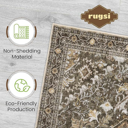Washable Runner Rug 2x6 | Non Slip Rug Runners for Hallways, Entryways, Kitchens, Bathrooms, Bedrooms | Ultra-Soft Flannel Carpet Runners with Rubber Backing (Moss, 2x6)