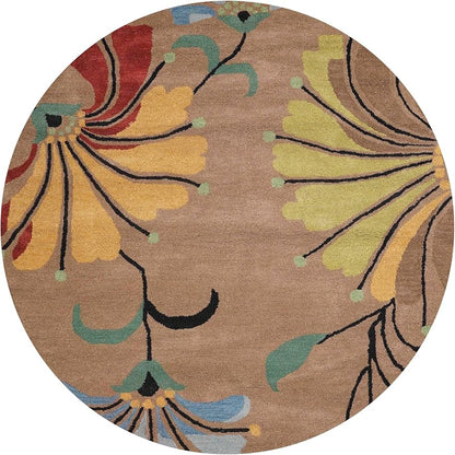Rugsotic Carpets Hand Tufted Wool ECO-Friendly Area Rugs - 6'x6', Round Shape, Camel, Floral Modern Design, High Pile Thick Handmade Anti Skid Area Rugs for Living Room, Bed Room (K00219)