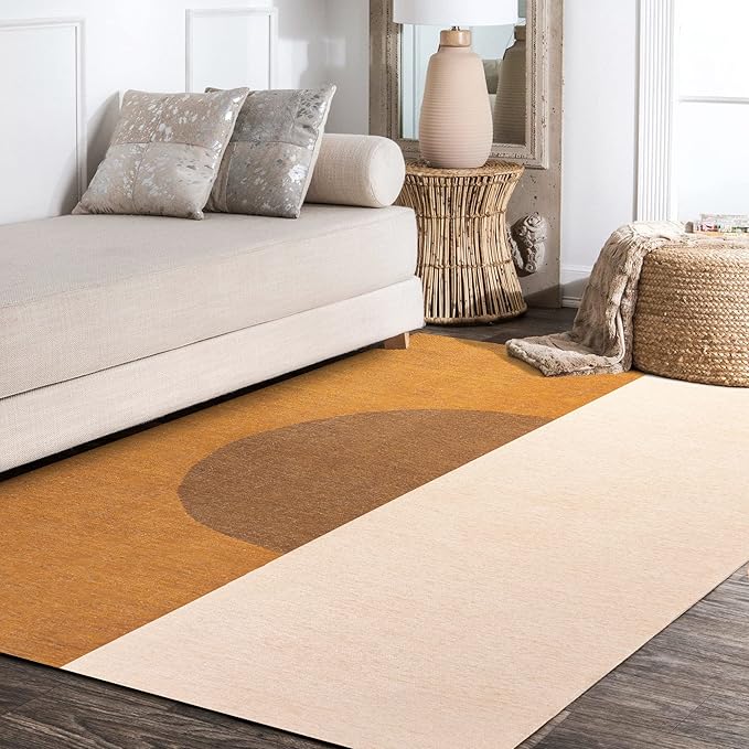JONATHAN Y Machine Washable Indoor Area Rug 8X10 Brown/Cream/Terracotta, Demie Minimalist Graphic Circle for Living Room, Bedroom, Kitchen, Office, Easy-Cleaning, Pet-Friendly, Non-Shedding WSH114A-8