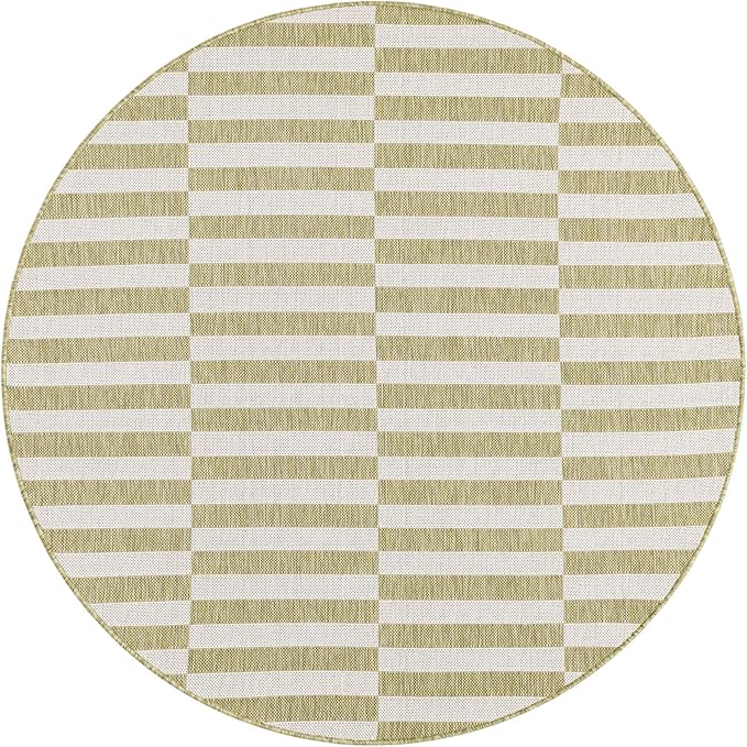 Unique Loom Outdoor Striped Collection Area Rug - Striped (5' 1" Round Green/Ivory)