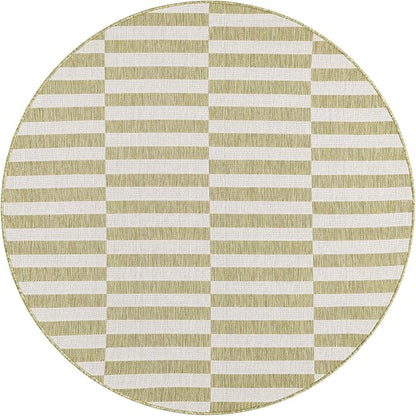 Unique Loom Outdoor Striped Collection Area Rug - Striped (5' 1" Round Green/Ivory)
