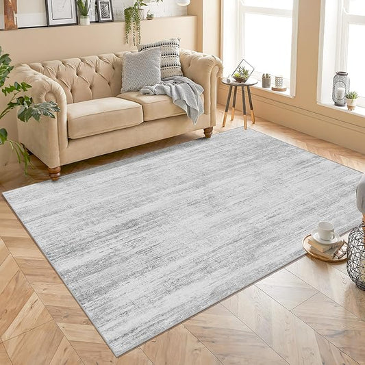 MUJOO Washable Rug 4x6.5,Small Area Rugs for Bedroom Living Room Office Playroom,Modern Abstract Non Slip Carpet,Indoor Throw Carpet,Low Pile Accent Neutral Grey