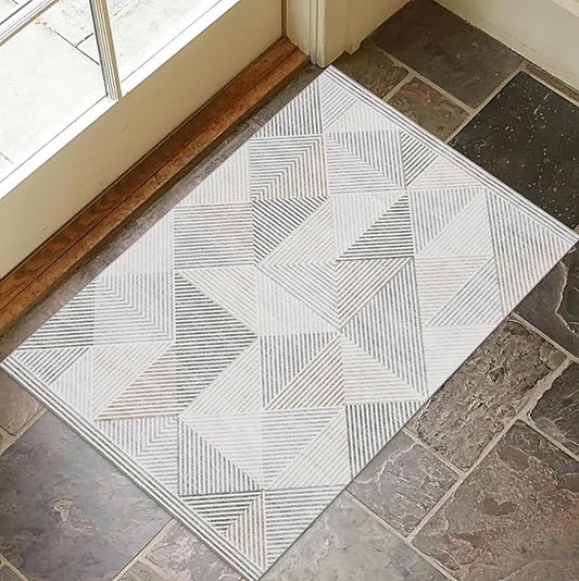 ReaLife Rugs Machine Washable Area Rug - Living Room Bedroom Bathroom Kitchen Entryway Office - Padded Crease Free Stain Resistant Premium - Modern Geometric Contemporary- Miles- Beige - 2'x 3'