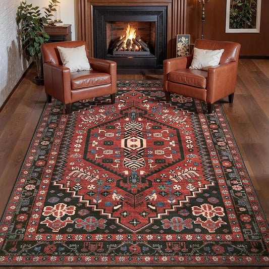 Ciicool 3x5 Area Rug, Washable Boho Rugs for Bedroom Non-Slip Indoor Low-Pile Mat Floor Oriental Carpet Vintage Rug for Kitchen Bedroom Living Room Office Dinning Foyer Decor