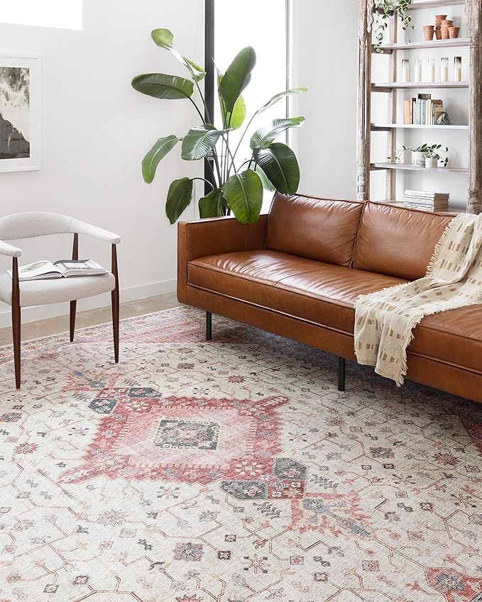 Loloi Skye Collection SKY-02 Ivory/Berry 6'-0" x 6'-0" Round Area Rug