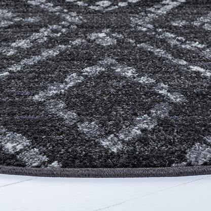 SAFAVIEH Adirondack Collection Area Rug - 6' Round, Black & Ivory, Modern Diamond Distressed Design, Non-Shedding & Easy Care, Ideal for High Traffic Areas in Living Room, Bedroom (ADR131A)
