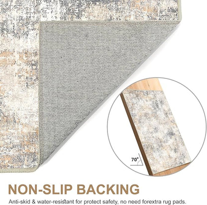 Bavni 9x12 Area Rugs Machine Washable Rug for Living Room, Modern Printed Rug Indoor Soft Area Rug for Bedroom Dining Room, Ultra-Thin Low Pile Carpet with Non Slip Rubber Backing, Beige Gray