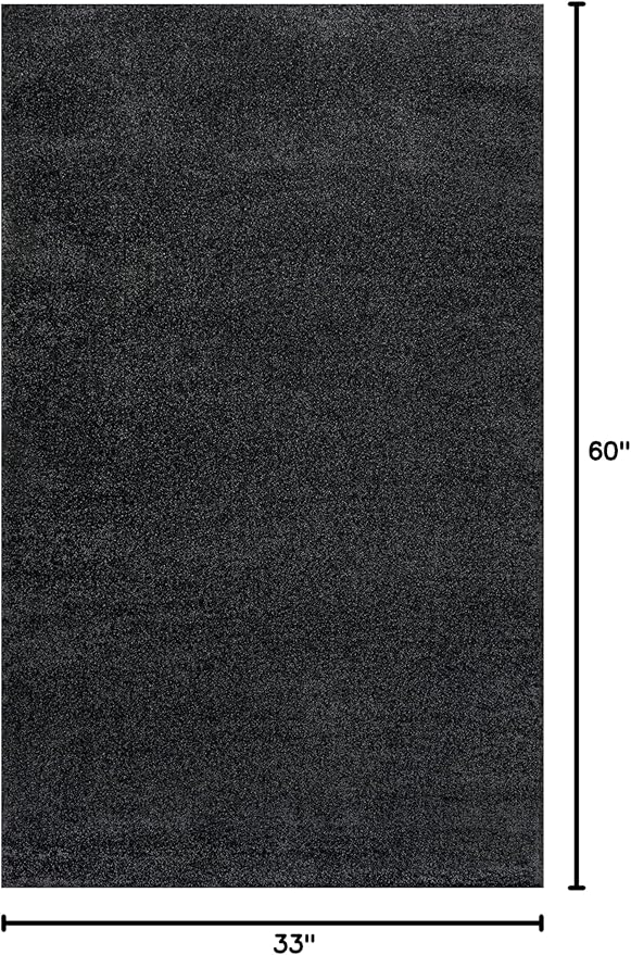 Eyely UES100I-3 Supersoft Haze Solid Low-Pile Indoor Area Rug Casual;Contemporary;Solid;Traditional, Bedroom, Kitchen, Living Room, Easy-Cleaning, Non-Shedding, 3 X 5, Black