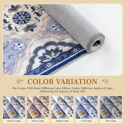 EnHomee 8x10 Area Rug, Soft Washable Rugs for Living Room Bedroom, Boho Non Slip Low Pile Stain Resistant Washable Rug Large Area Rugs for Dining Room,Easy to Clean Living Room Rug, Blue