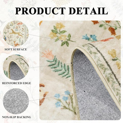 DUKINO 6ft Round Rug for Bedroom, Animal Print Washable Circle Rug with Low Pile Design, Soft Indoor Floor Non Slip Carpet for Entryway, Living Room, Office, Dining Room, Beige
