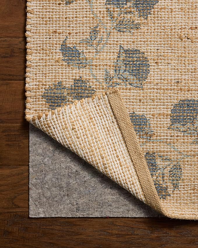 Loloi Chris Loves Julia Rue Collection RUE-05 Natural/Denim 8'-6" x 11'-6" Area Rug Jute Neutral Floral Living Room Bedroom Rug