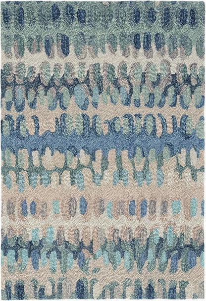 Dash & Albert Paint Chip Stone Hand Micro Hooked Wool Rug, 8.5 X 11.5 Feet, Blue/Green Geometric Pattern