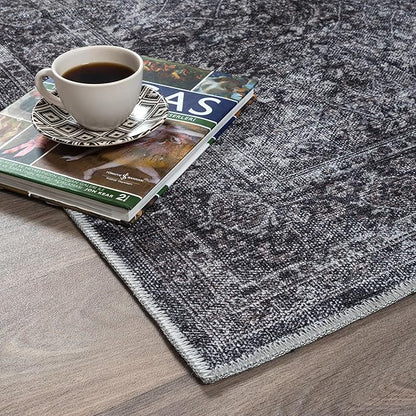 Fame Rugs Turkish Rug. Washable Vintage Oriental Antique Inspired Traditional Doormat Small Modern Area Rugs Luxury Entryway Entry Bedroom Bathroom Kitchen (396NN, 4'9 x 6'9)