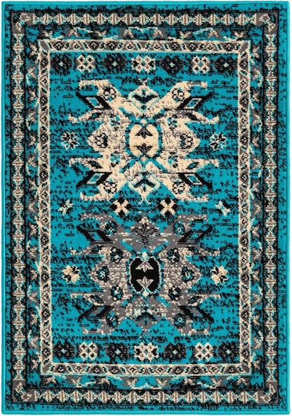 Unique Loom Taftan Collection Border Geometric Tribal Inspired Design Area Rug (2' 2 x 3' 0 Rectangular, Turquoise/ Gray)