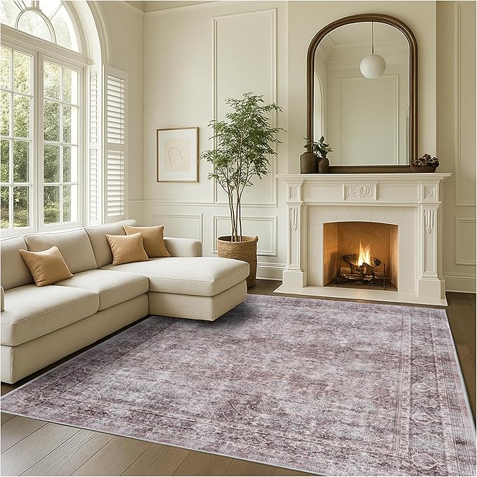 Fame Rugs Turkish Rug. Washable Vintage Oriental Antique Inspired Traditional Doormat Small Modern Area Rugs Luxury Entryway Entry Bedroom Bathroom Kitchen (397CB, 4'9 x 6'9)