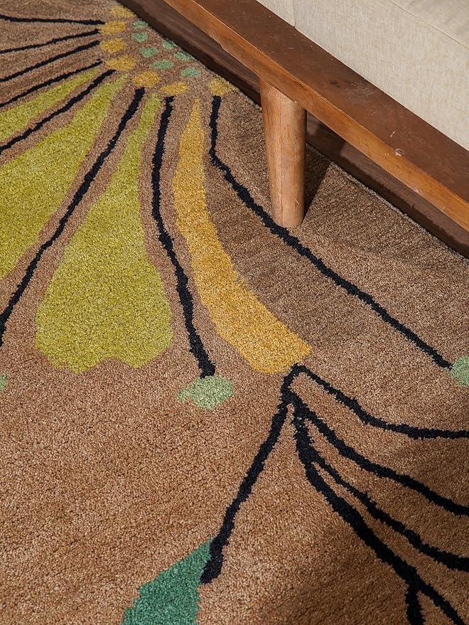 Rugsotic Carpets Hand Tufted Wool ECO-Friendly Area Rugs - 5'x8', Rectangle Shape, Camel, Floral Modern Design, High Pile Thick Handmade Anti Skid Area Rugs for Living Room, Bed Room (K00219)