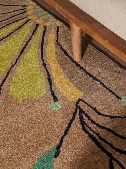 Rugsotic Carpets Hand Tufted Wool ECO-Friendly Area Rugs - 5'x8', Rectangle Shape, Camel, Floral Modern Design, High Pile Thick Handmade Anti Skid Area Rugs for Living Room, Bed Room (K00219)