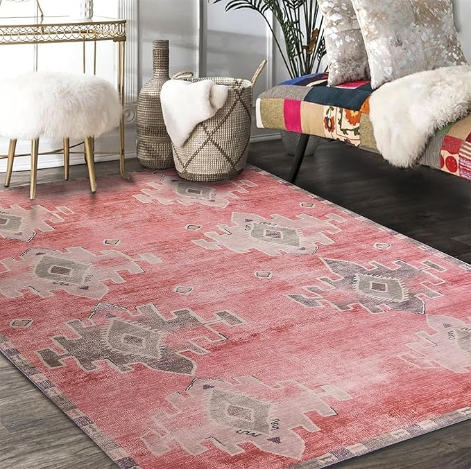 Turkish Rug. Washable Vintage Oriental Antique Inspired Traditional Doormat Small Modern Area Rugs Luxury Entryway Entry Bedroom Bathroom Kitchen (379PP, 2' x 3')
