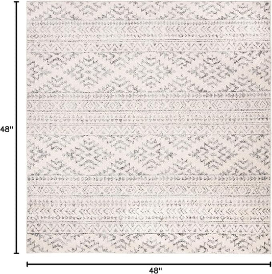 SAFAVIEH Tulum Collection Area Rug - 4' Square, Ivory & Grey, Moroccan Boho Tribal Design, Non-Shedding & Easy to Clean, Ideal for Living Room, Bedroom, Dining Space (TUL272A)