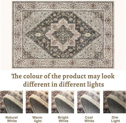 Tangsoo 6x9 Area Rug Washable Rug for Living Room, Vintage Indoor Non Slip Large Area Rugs, Print Distressed Grey Carpet, Soft Low Pile Foldable Floor Rug for Bedroom Dining Room