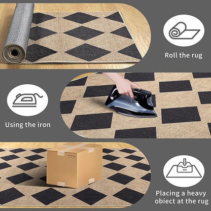 Checkered Easy Jute Rug 3x5 Outdoor Entryway Rug Washable Area Rugs for Living Room Bedroom Non Slip Neutral Farmhouse Indoor Outdoor Carpet for Backyard Patio Office