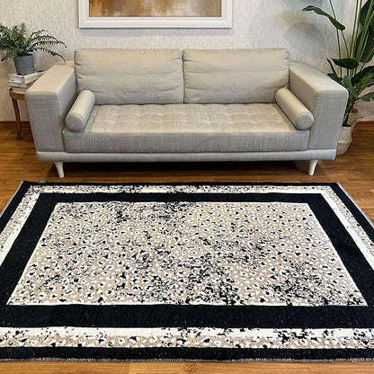 Alfa Rich 7x10 Leopard Beige Black Washable Area Rugs for Living Room Bedroom Reversible Cotton Rug