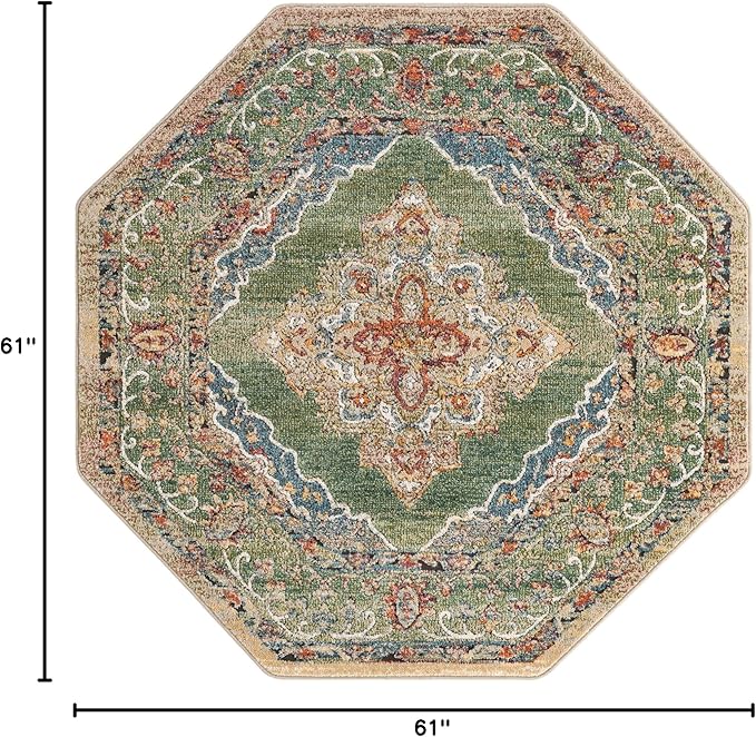 Unique Loom Isabella Collection Area Rug - Rossellini (5' 1" Octagon, Green/ Blue)