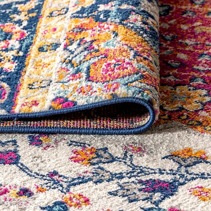 JONATHAN Y Boho Vintage Blue/Multi Indoor Area Rug, 6x9, Bohemian Flair Medallion, Floral Easy-Cleaning High Traffic for Living Room, Bedroom, Kitchen, Pet-Friendly, Non-Shedding (BMF106A-6)