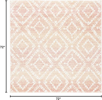 SAFAVIEH Adirondack Collection Area Rug - 6' Square, Rose & Gold, Modern Diamond Distressed Design, Non-Shedding & Easy Care, Ideal for High Traffic Areas in Living Room, Bedroom (ADR131Q)