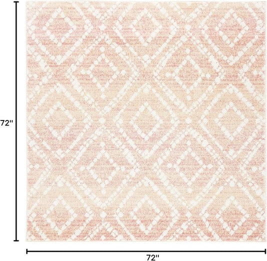SAFAVIEH Adirondack Collection Area Rug - 6' Square, Rose & Gold, Modern Diamond Distressed Design, Non-Shedding & Easy Care, Ideal for High Traffic Areas in Living Room, Bedroom (ADR131Q)