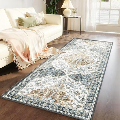 Boho Mandala Pattern 2x6ft Runner Rug Non Slip Washable Kitchen Runner Rug with Rubber Backing，Low-Pile Soft Washable Runner Rugs for Hallway Entryway Kitchen Bedroom Living Room Bathroom