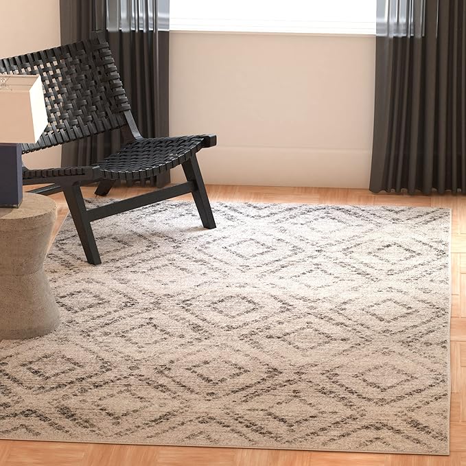 SAFAVIEH Adirondack Collection Area Rug - 4' Square, Light Grey & Grey, Modern Diamond Distressed Design, Non-Shedding & Easy Care, Ideal for High Traffic Areas in Living Room, Bedroom (ADR131C)