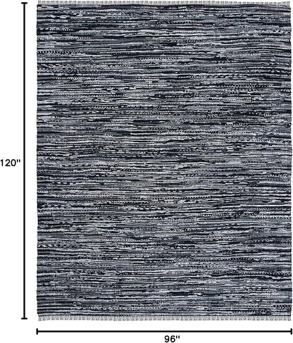 SAFAVIEH Rag Rug Collection Area Rug - 8' x 10', Black, Handmade Boho Stripe Cotton, Ideal for High Traffic Areas in Living Room, Bedroom (RAR121Z)