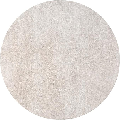 Eyely UES100D-5R Supersoft Haze Solid Low-Pile Indoor Area Rug Casual;Contemporary;Solid;Traditional, Bedroom, Kitchen, Living Room, Easy-Cleaning, Non-Shedding, 5' Round, Ivory