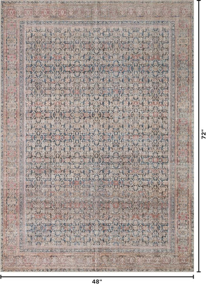 Kuden 4x6 Area Rug, Machine Washable Area Rug with Non-Slip Backing, Vintage Style, Soft, Easy Clean, Low Pile Rug for Living Room, Bedroom, Dining Room