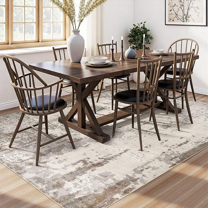 5x8 Area Rug Living Room Rugs - Washable Neutral Modern Abstract Soft Thin Rug Indoor Floor No Slip Rug Carpet for Bedroom Under Dining Table Home Office Decor - Brown/Grey/Beige