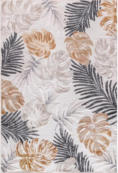 CAMILSON Indoor Outdoor Rug, Yellow 10’x14’ Leaf Tropical Botanical Area Rugs for Indoor and Outdoor patios, Easy-Cleaning Non-Shedding Living Room, Garden and Kitchen Washable Outside Carpet (10x14)