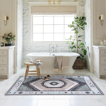 Oushak Rug, Turkish Vintage Floral Pastel Large Oversized Area Rugs for Living Room Dining Bedroom Kitchen Bathroom Nursery Runner Rugs (856BlckGry, 2' x 3')