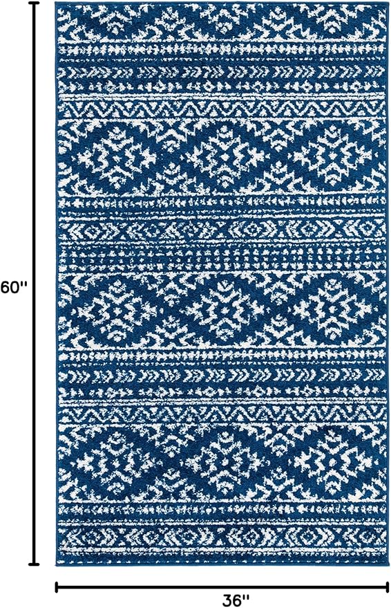 SAFAVIEH Area Rug 3x5 - Tulum Collection - Navy & Ivory, Moroccan Boho Tribal Design, Non-Shedding & Easy to Clean, Ideal for Entryway, Foyer, Accent Space, Bedroom (TUL272N)