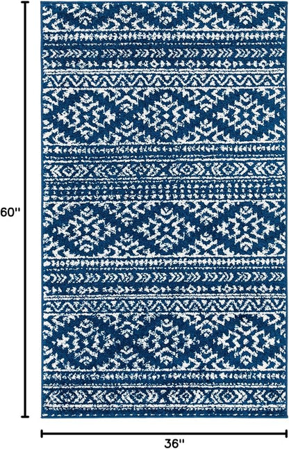 SAFAVIEH Area Rug 3x5 - Tulum Collection - Navy & Ivory, Moroccan Boho Tribal Design, Non-Shedding & Easy to Clean, Ideal for Entryway, Foyer, Accent Space, Bedroom (TUL272N)