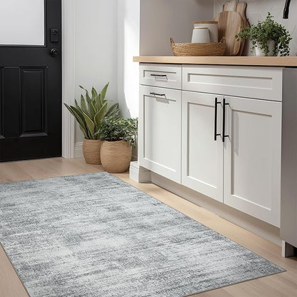 Light Grey Modern Rug for Bedroom 3x5 Minimalist Abstract Style Low Pile Floor Carpet Non Slip Washable 3 x 5 Area Rug for Kitchen Laundry Room Entryway Gray