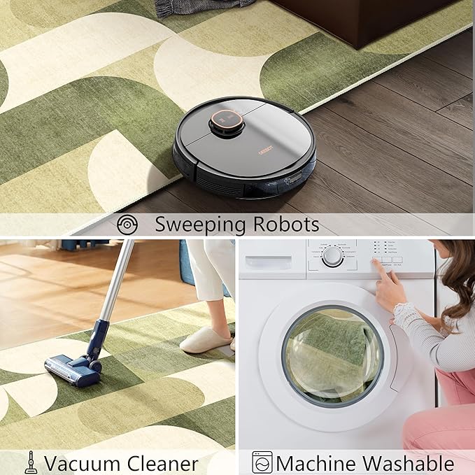 5x7 Area Rugs Green Washable Rug for Living Room Bedroom,Large Modern Geometric Non Slip Carpet for Dining Room Farmhouse Office