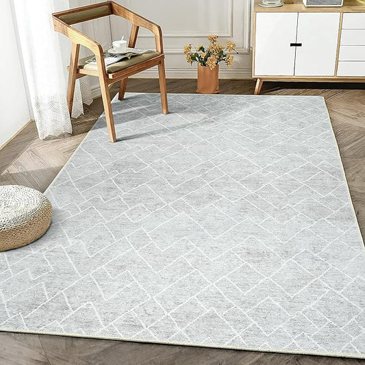 Bloom Rugs Washable Non-Slip 4' x 6' Rug - Gray/Pebble Striped Area Rug for Living Room, Bedroom, Dining Room, and Kitchen - Exact Size: 4' x 6'