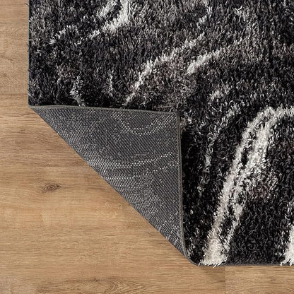 Rugshop Abstract Marble Shag Area Rug Anthracite Dark Gray 2' x 3' Ideal for Entryways, Kitchens, or Small Spaces