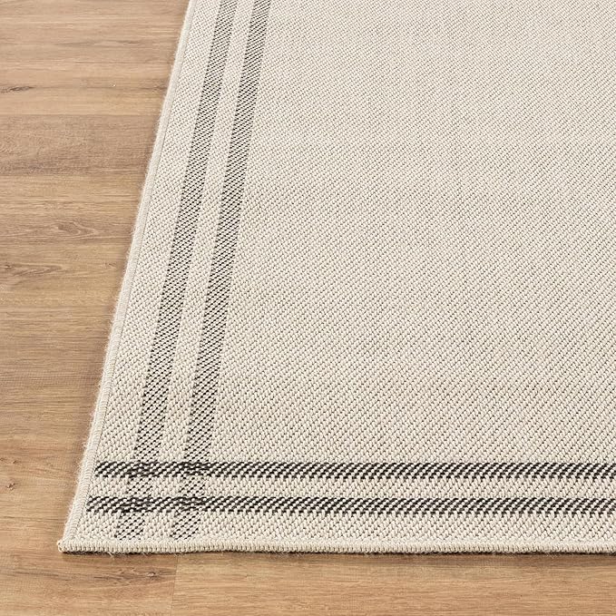 Easy Jute Rugs 4x6 Bordered Bone Color Living Room Indoor Outdoor Area Rug for Patio and Kitchen Rug High Traffic Washable Easy to Clean Solid Boho Woven Design Outside Carpet (4 x 6)