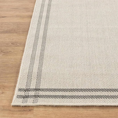 Easy Jute Rugs 4x6 Bordered Bone Color Living Room Indoor Outdoor Area Rug for Patio and Kitchen Rug High Traffic Washable Easy to Clean Solid Boho Woven Design Outside Carpet (4 x 6)