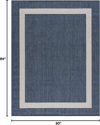 CAMILSON Outdoor Rug 5x7, Modern Outside Rugs for Patios Porches Waterproof Durable Washable Non-Shedding, Easy-to-Clean Indoor Outdoor Area Carpet (5 x 7, Bordered - Blue/White)