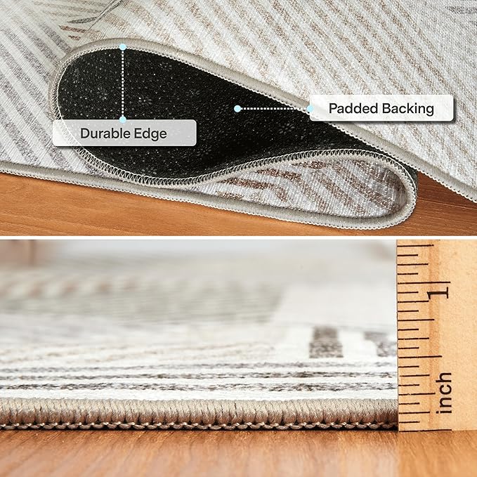 ReaLife Rugs Machine Washable Area Rug - Living Room Bedroom Bathroom Kitchen Entryway Office - Padded Low Pile Stain Resistant Premium - Modern Geometric Contemporary - Miles - Beige 5' x 7'