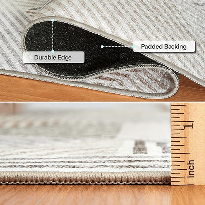 ReaLife Rugs Machine Washable Area Rug Runner - Living Room Bedroom Bathroom Kitchen Entryway Office - Padded Low Pile Stain Resistant Premium - Modern Geometric Contemporary - Miles - Beige 3' x 5'